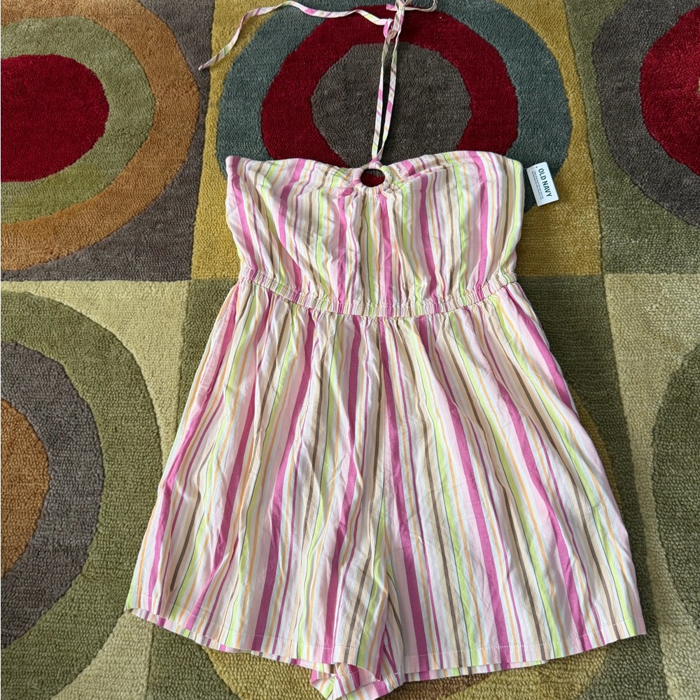 NWT Old Navy Stripe Pattern Halter Ring Romper Jumpsuit Women’s Size Large